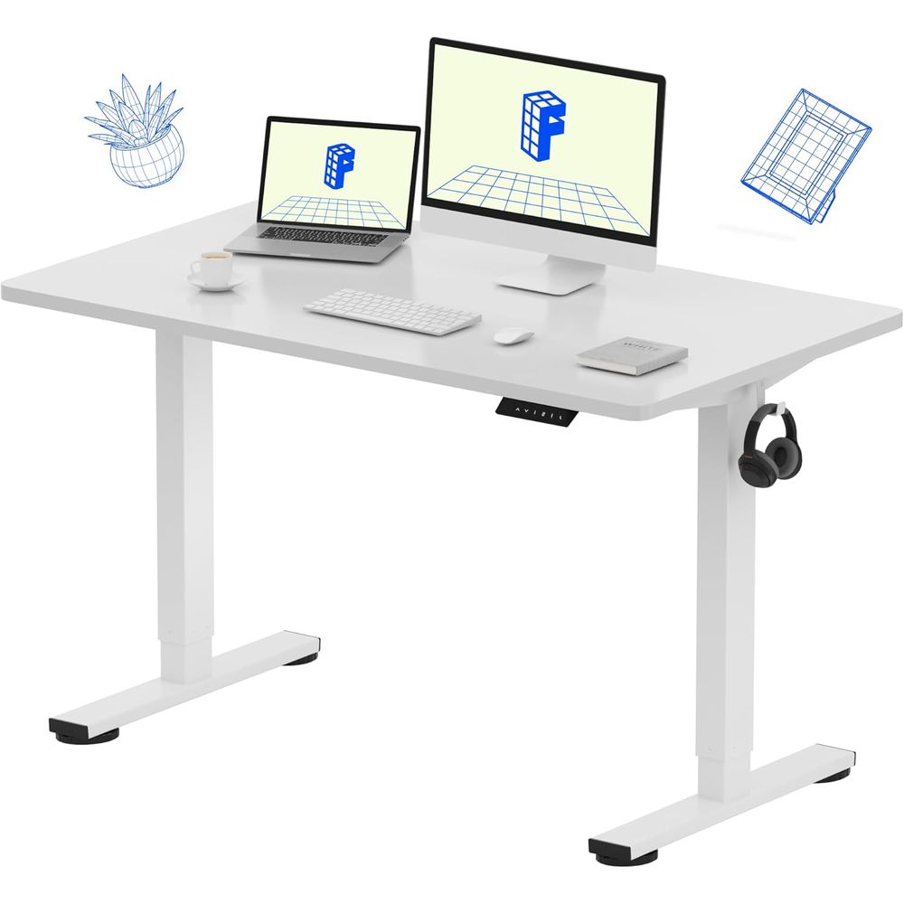 Desk Setup Dual Monitor - EN1 Цельный стол-трансформер 48x24 дюйма, белый