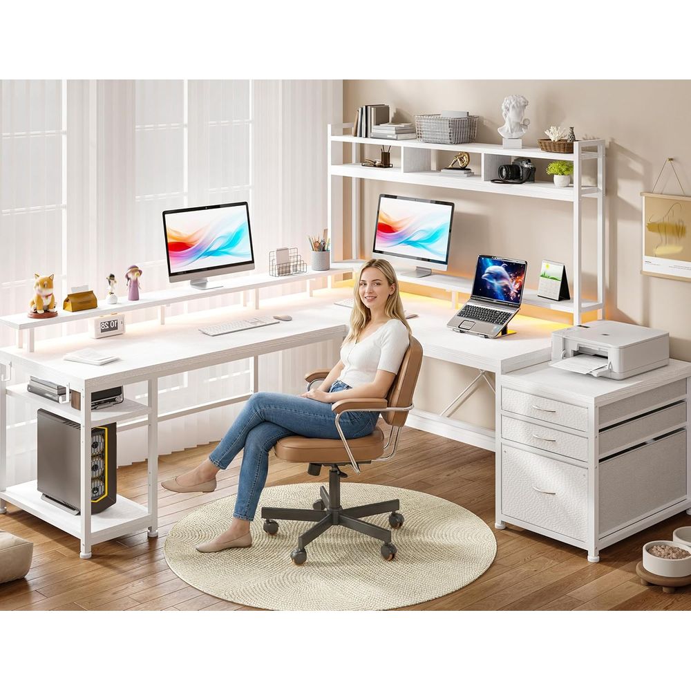 104-дюймовый L-образный стол д – обзор и цена Desk Setup Dual Monitor